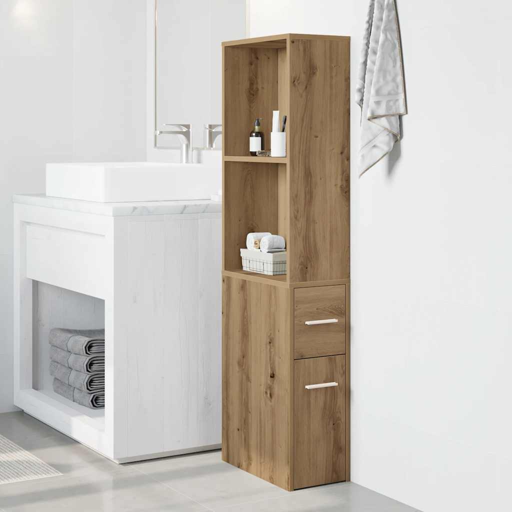 Badschrank Schmal mit Rollen Artisan-Eiche Holzwerkstoff