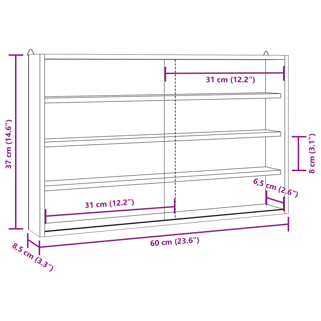 Sammlervitrine aus Holz mit Türen 60 x 8,5 x 37 cm