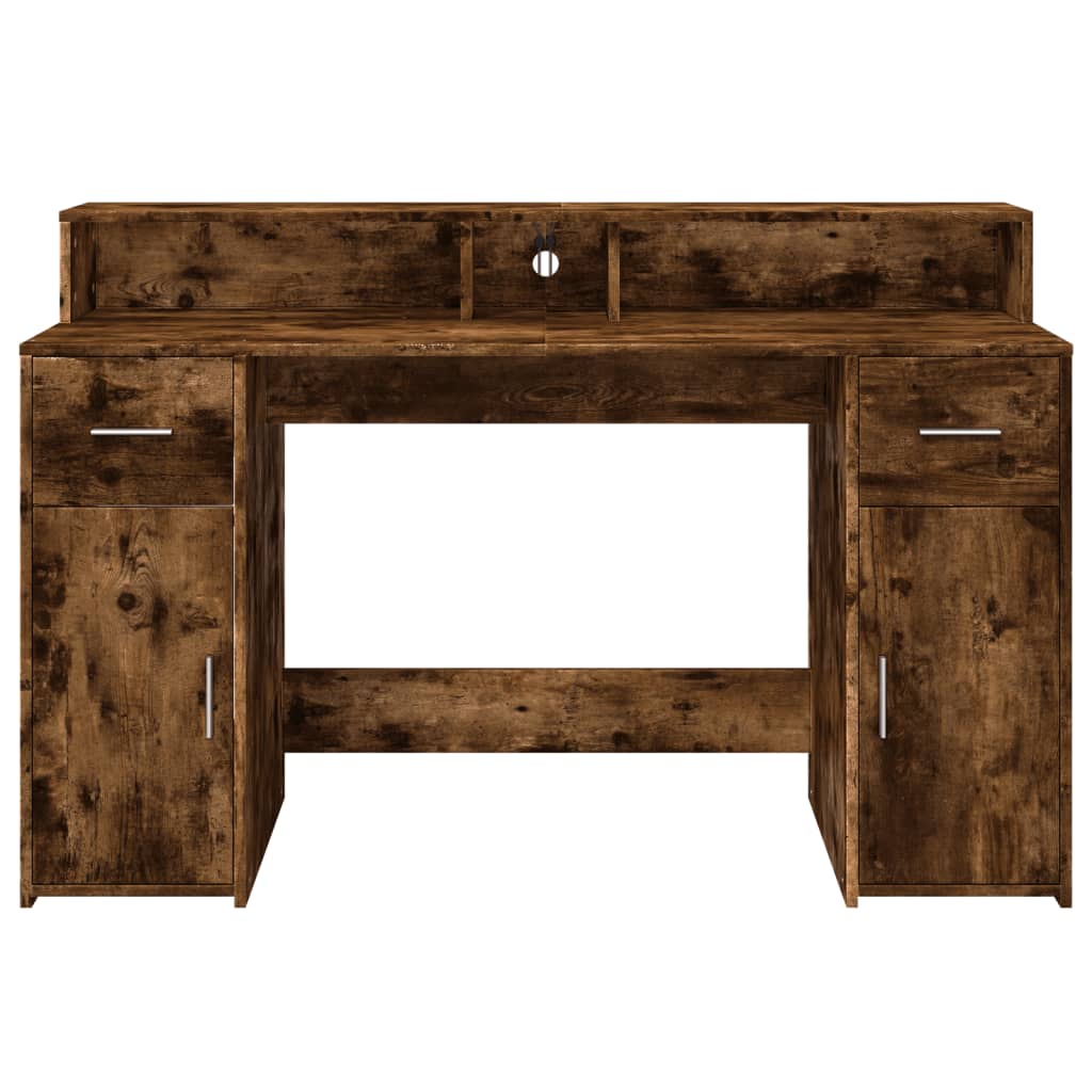 LED-Schreibtisch Räuchereiche 140x55x91 cm Holzwerkstoff
