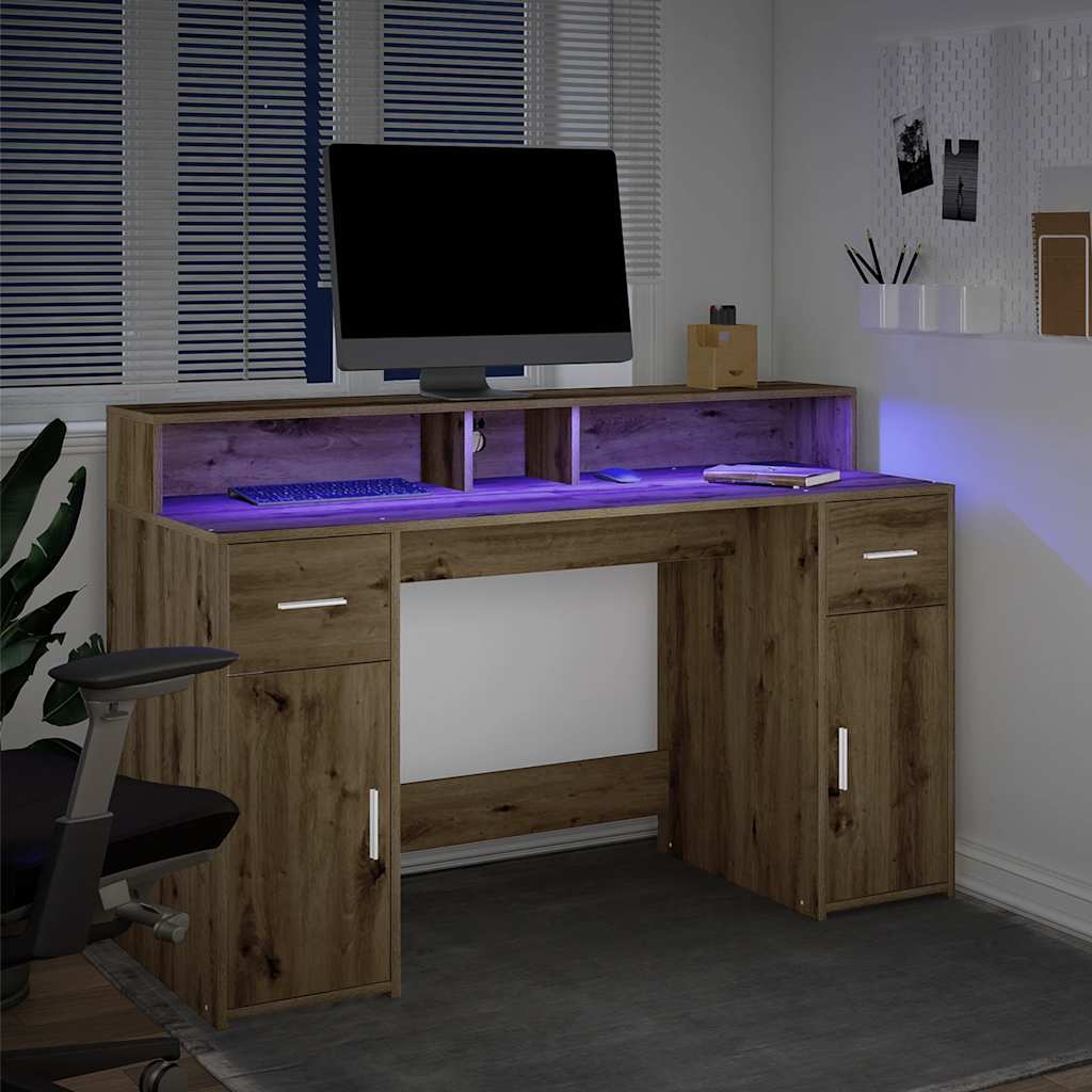 LED-Schreibtisch Artisan-Eiche 140x55x91 Holzwerkstoff