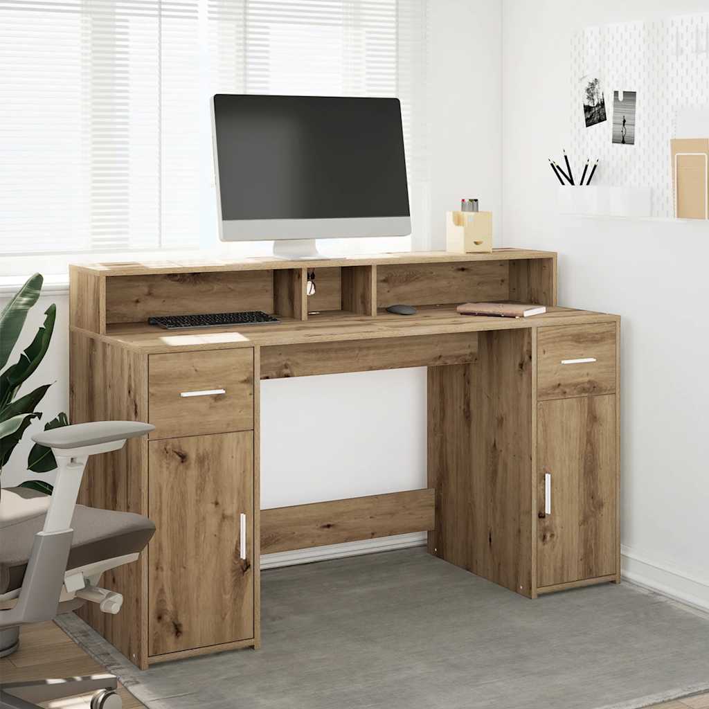 LED-Schreibtisch Artisan-Eiche 140x55x91 Holzwerkstoff