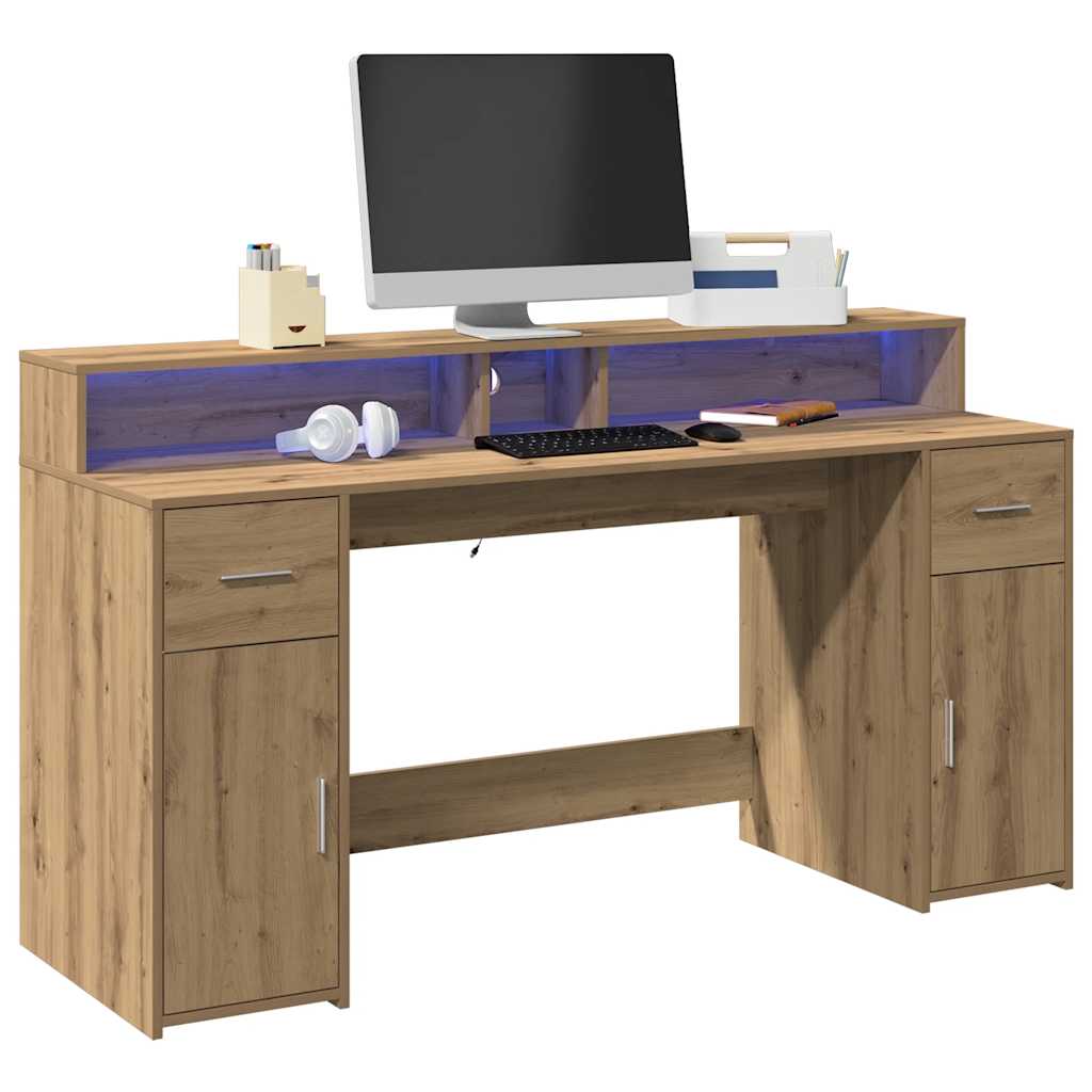 LED-Schreibtisch Artisan-Eiche 160x55x91 Holzwerkstoff