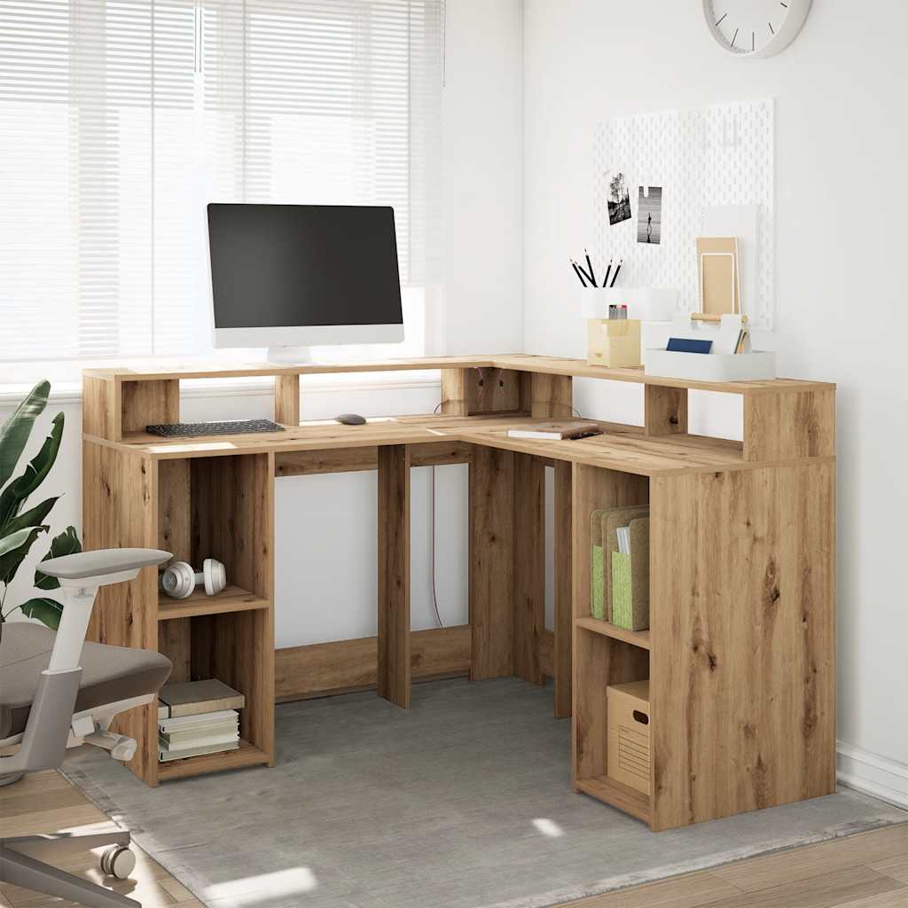 LED-Schreibtisch Artisan-Eiche 130x130x91 Holzwerkstoff