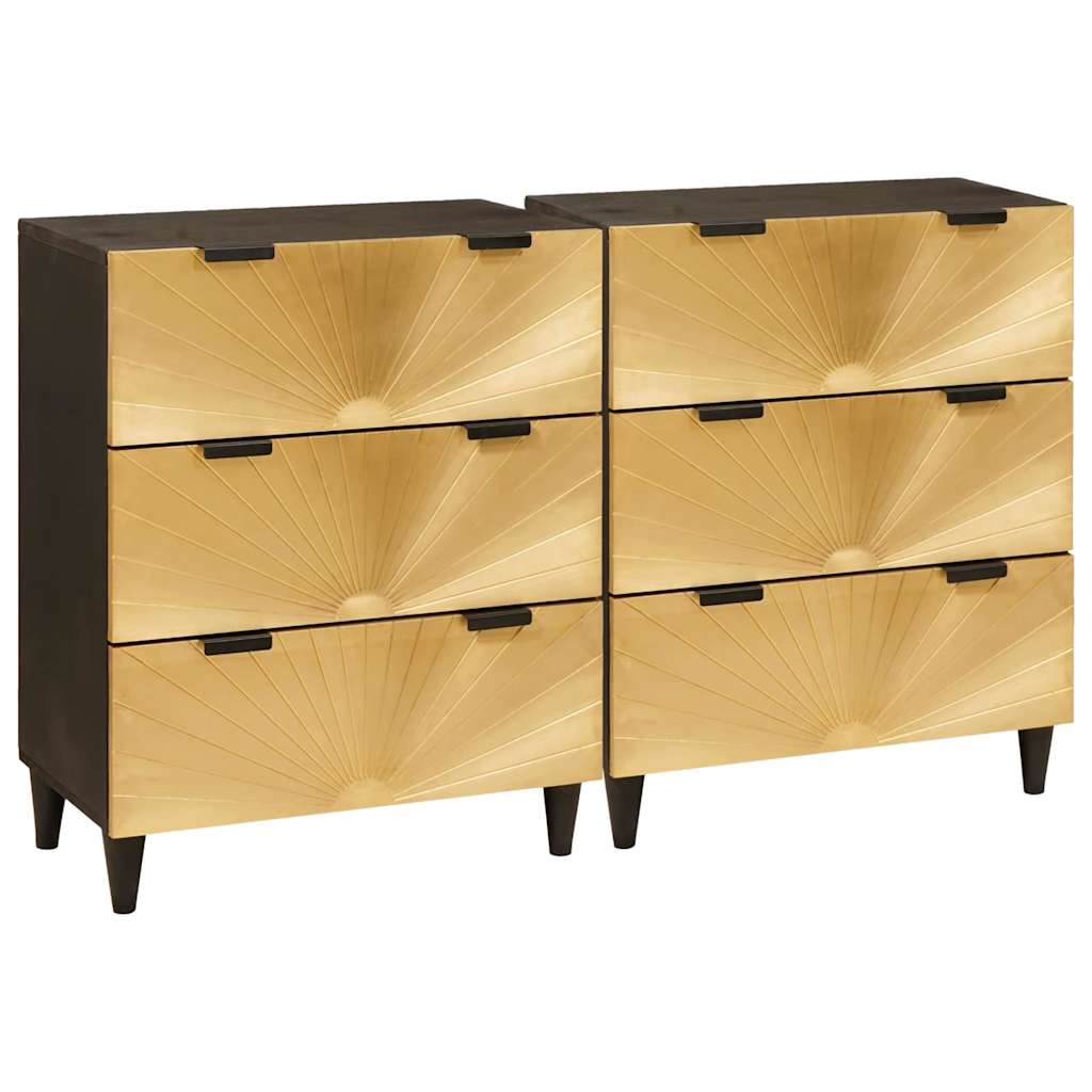 Sideboard Set 2 pcs Schwarz und Messing 120 x 33 x 75 cm