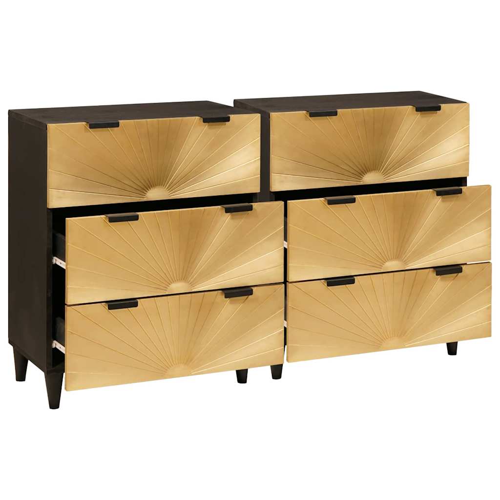 Sideboard Set 2 pcs Schwarz und Messing 120 x 33 x 75 cm