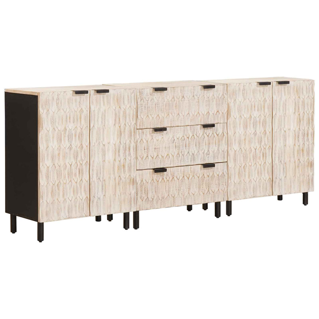 Sideboard 3 pcs Weiße gewaschene Oberfläche 180 x 33 x 75 cm