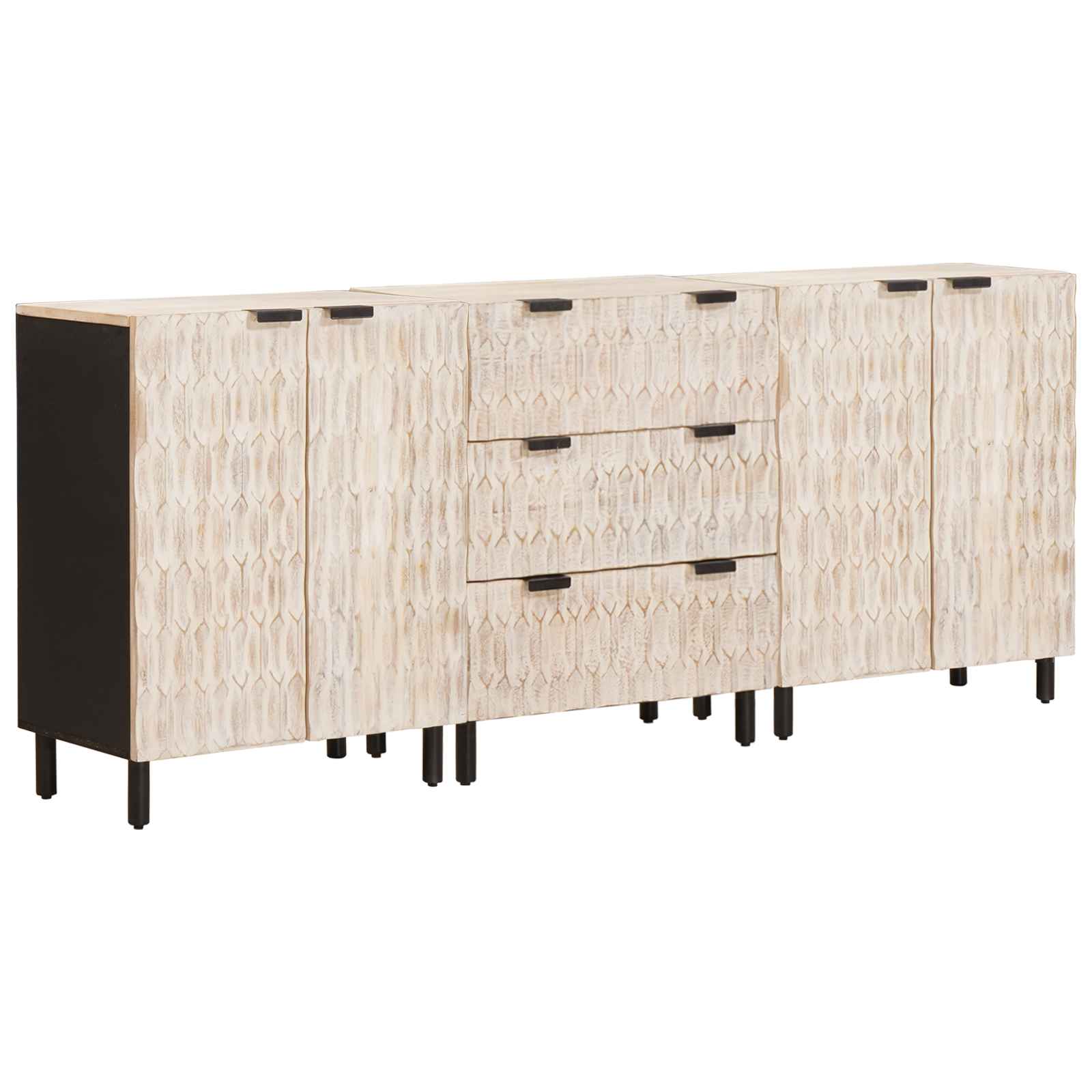 Sideboard 3 pcs Weiße gewaschene Oberfläche 180 x 33 x 75 cm