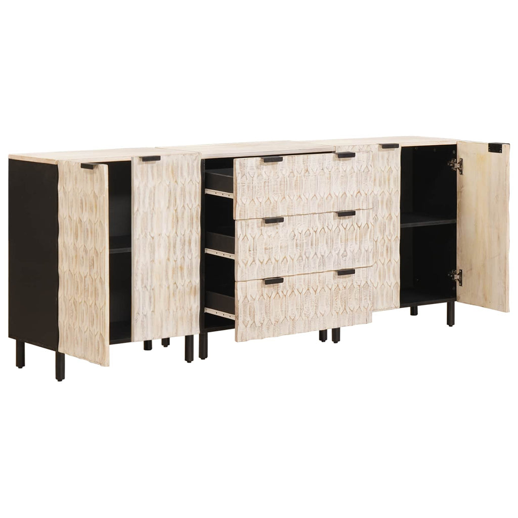 Sideboard 3 pcs Weiße gewaschene Oberfläche 180 x 33 x 75 cm