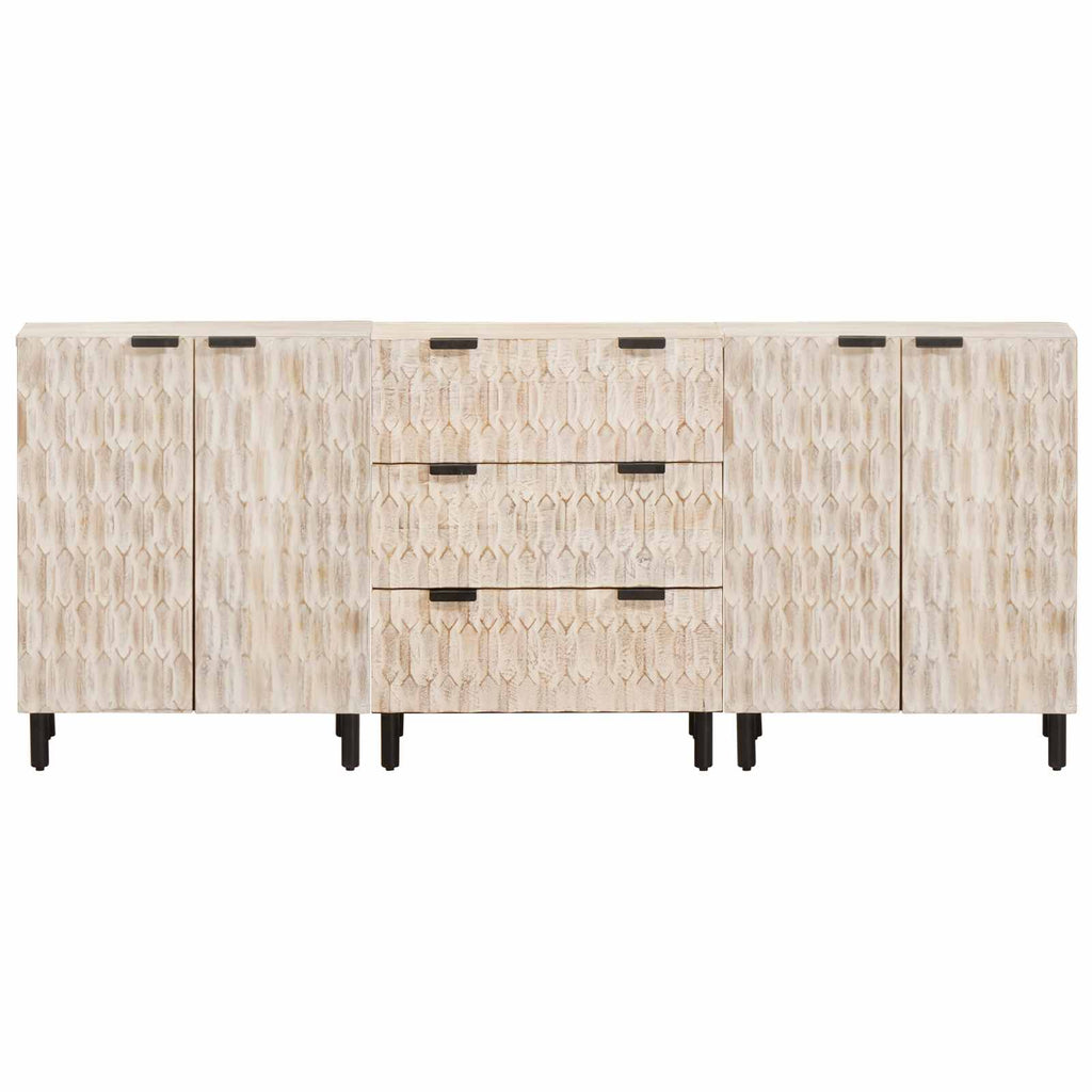 Sideboard 3 pcs Weiße gewaschene Oberfläche 180 x 33 x 75 cm