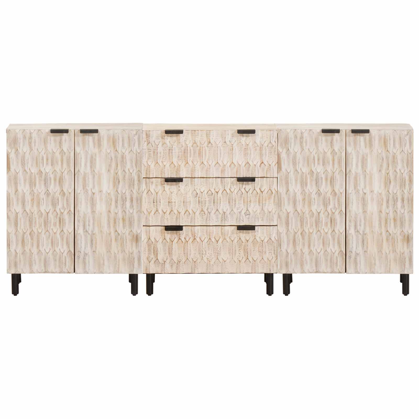 Sideboard 3 pcs Weiße gewaschene Oberfläche 180 x 33 x 75 cm