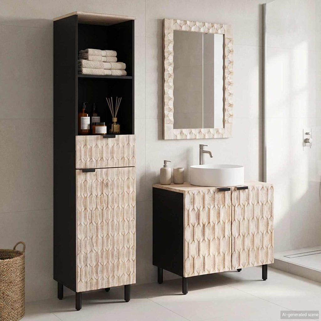 Badezimmer Sets mit Regal 3 pcs Weiße gewaschene Oberfläche