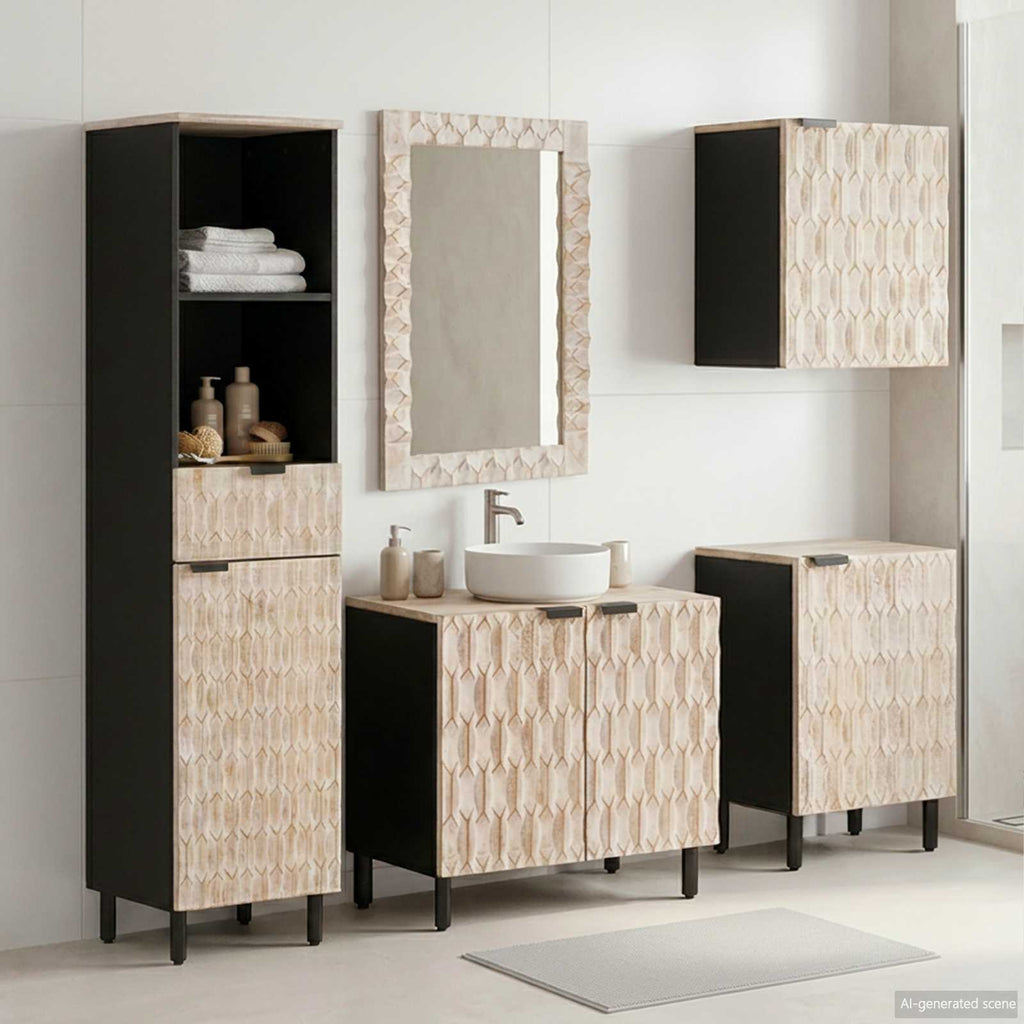 Badezimmer Sets mit Regal 5 pcs Weiße gewaschene Oberfläche