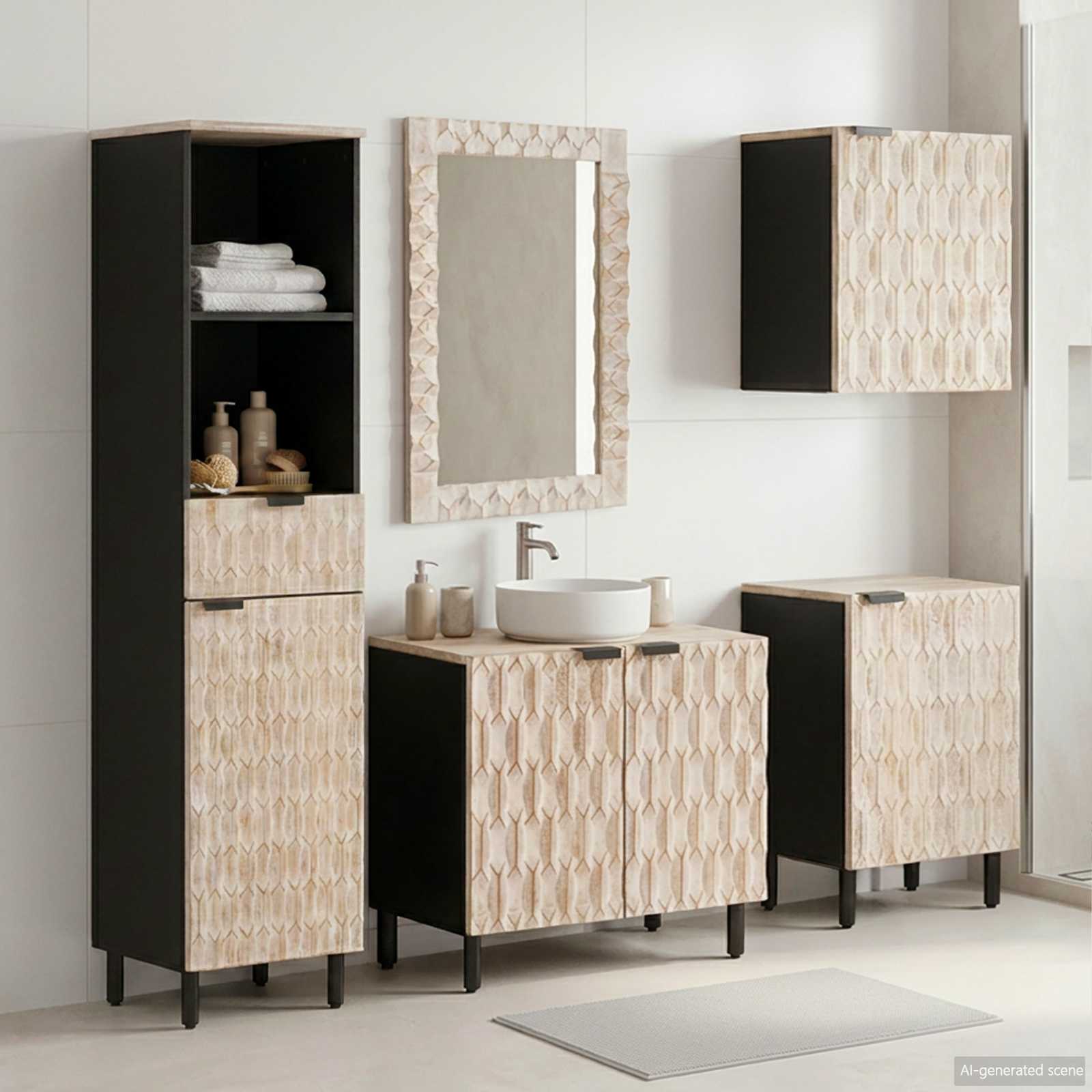 Badezimmer Sets mit Regal 5 pcs Weiße gewaschene Oberfläche