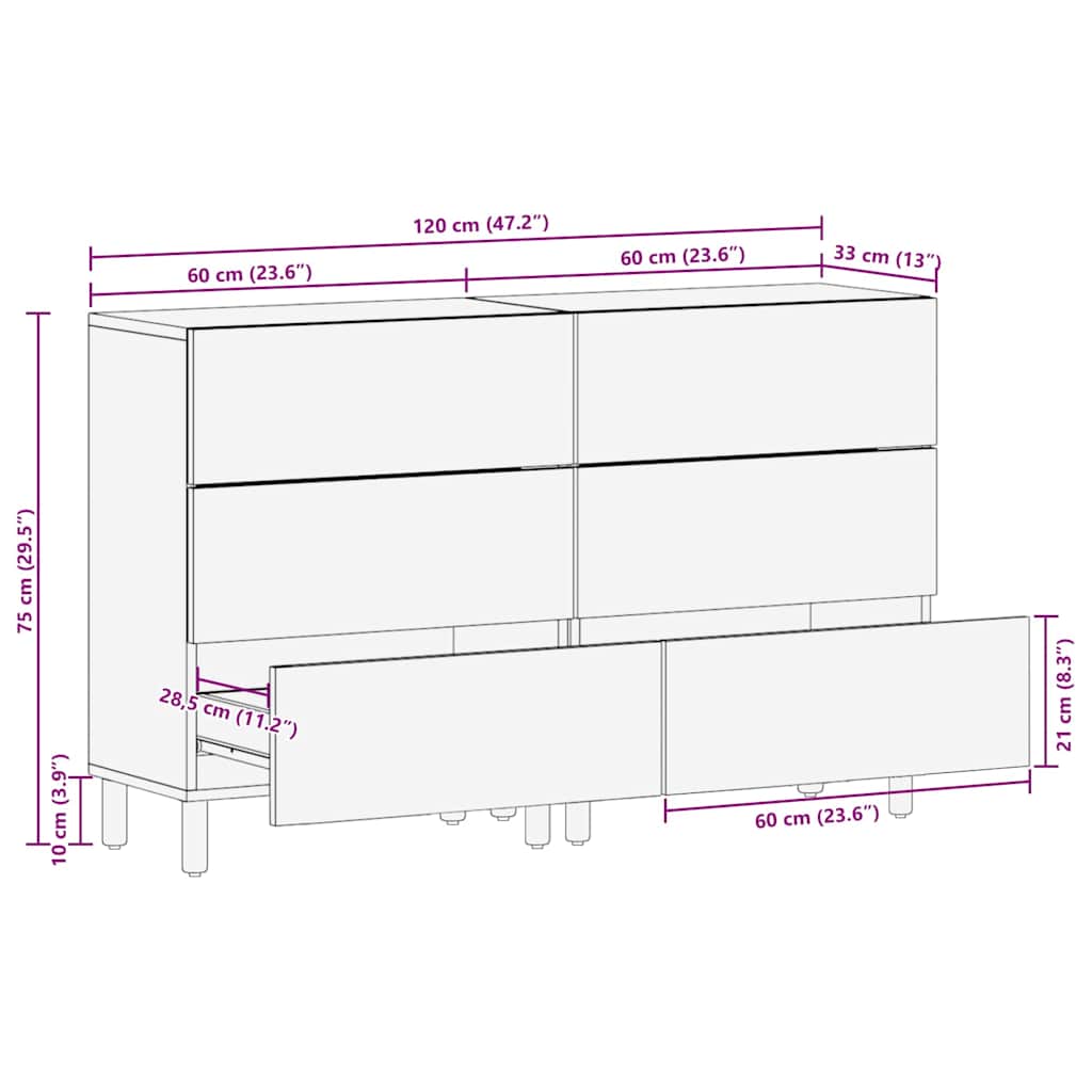 Sideboard 2 pcs Akazienbraune Oberfläche 60 x 33 x 75 cm