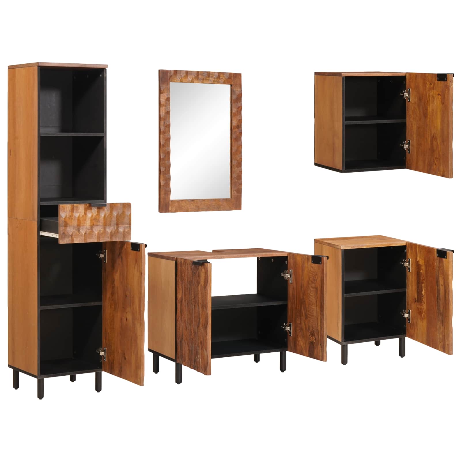 Badezimmer Sets 5 pcs Akazie Braun Winish Massivholz Mango