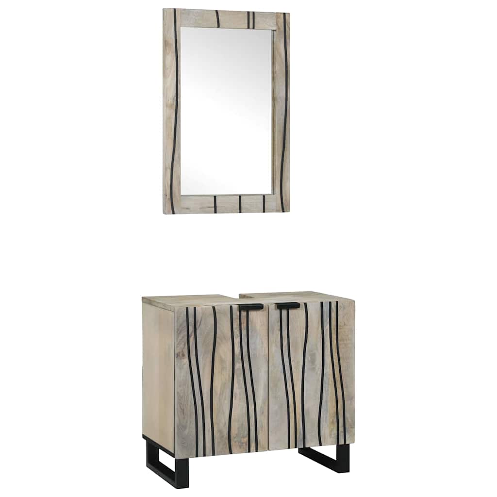 Badezimmerschrank-Set 2 pcs Weiß Massivholz Mango