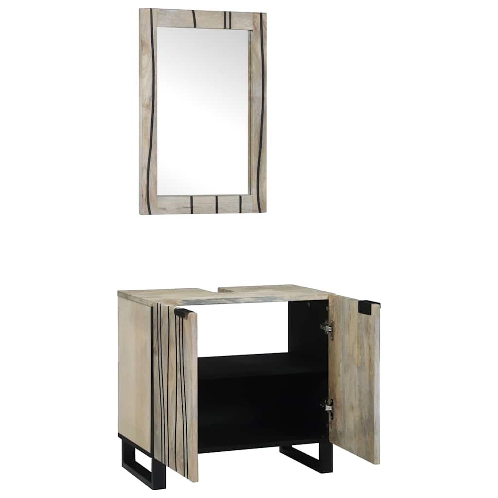 Badezimmerschrank-Set 2 pcs Weiß Massivholz Mango