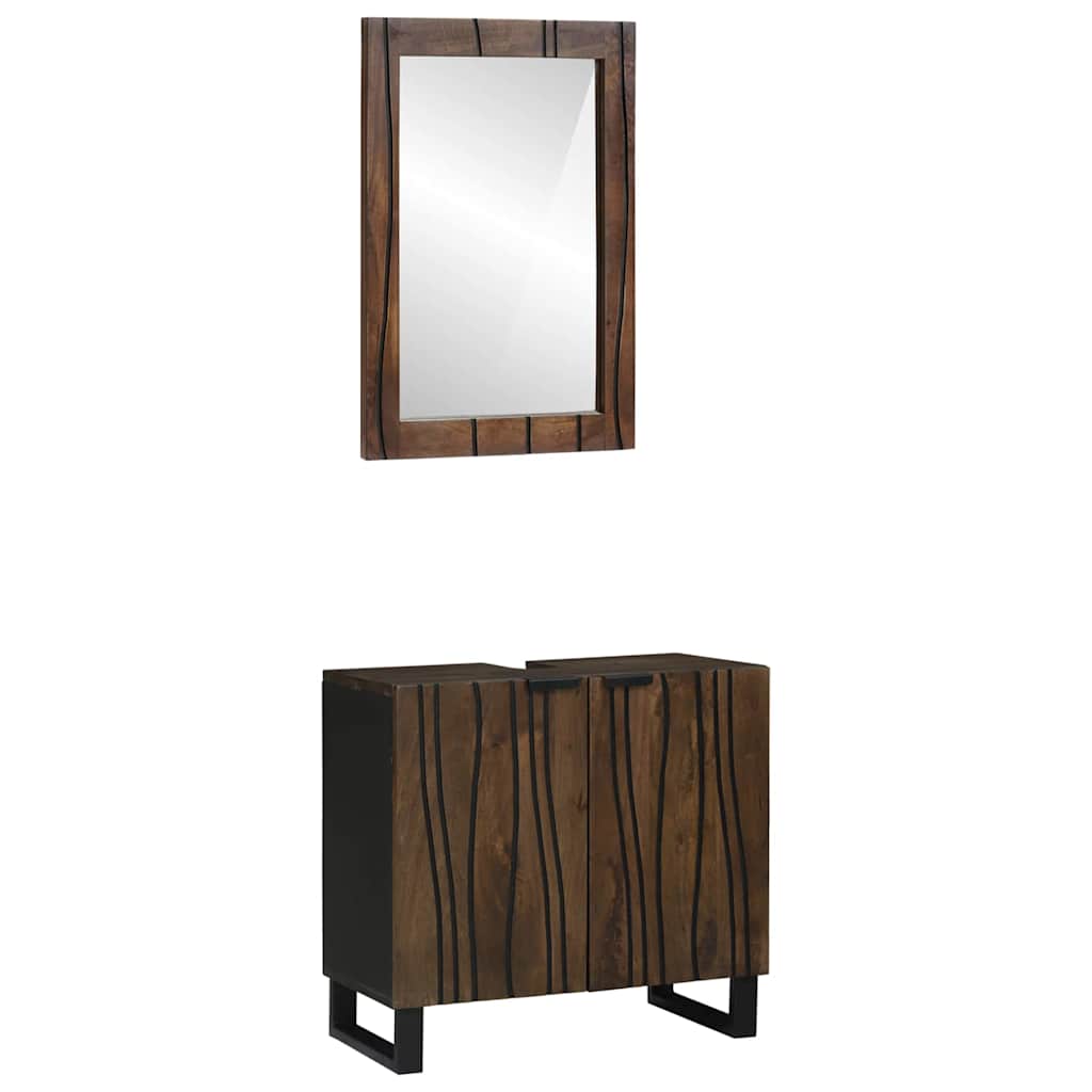 Badezimmerschrank-Set 2 pcs Walnussbraun Massivholz Mango