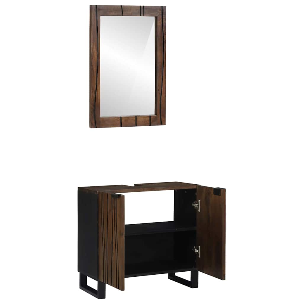 Badezimmerschrank-Set 2 pcs Walnussbraun Massivholz Mango