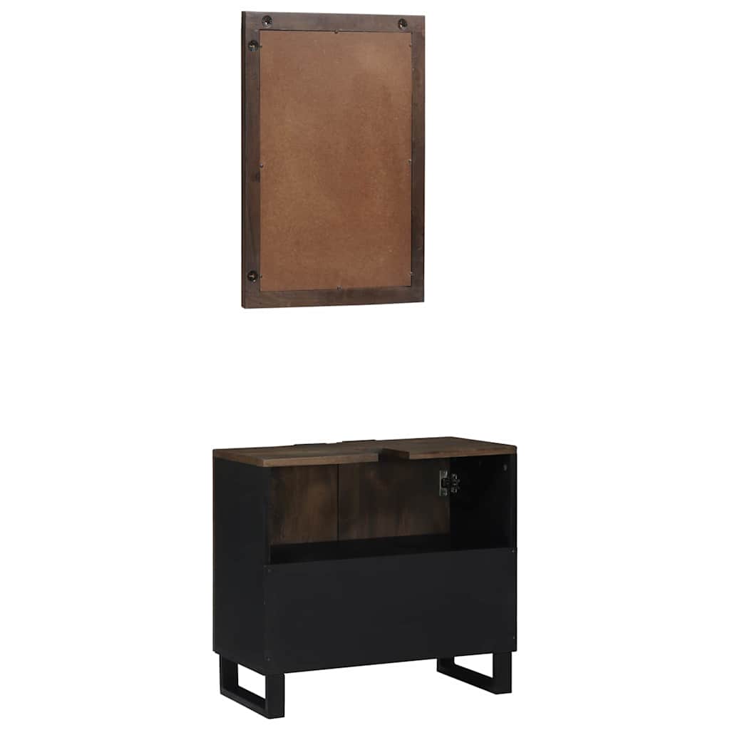 Badezimmerschrank-Set 2 pcs Walnussbraun Massivholz Mango