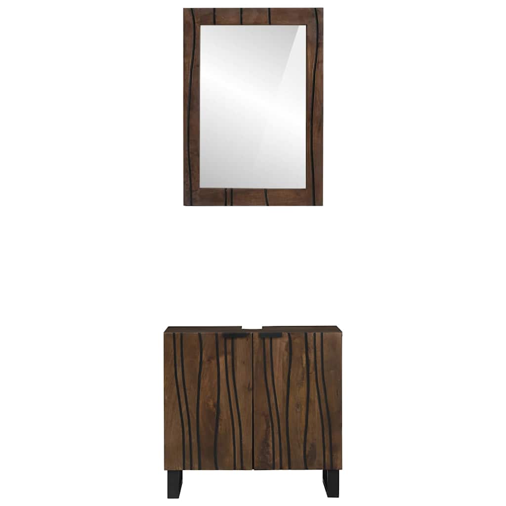 Badezimmerschrank-Set 2 pcs Walnussbraun Massivholz Mango