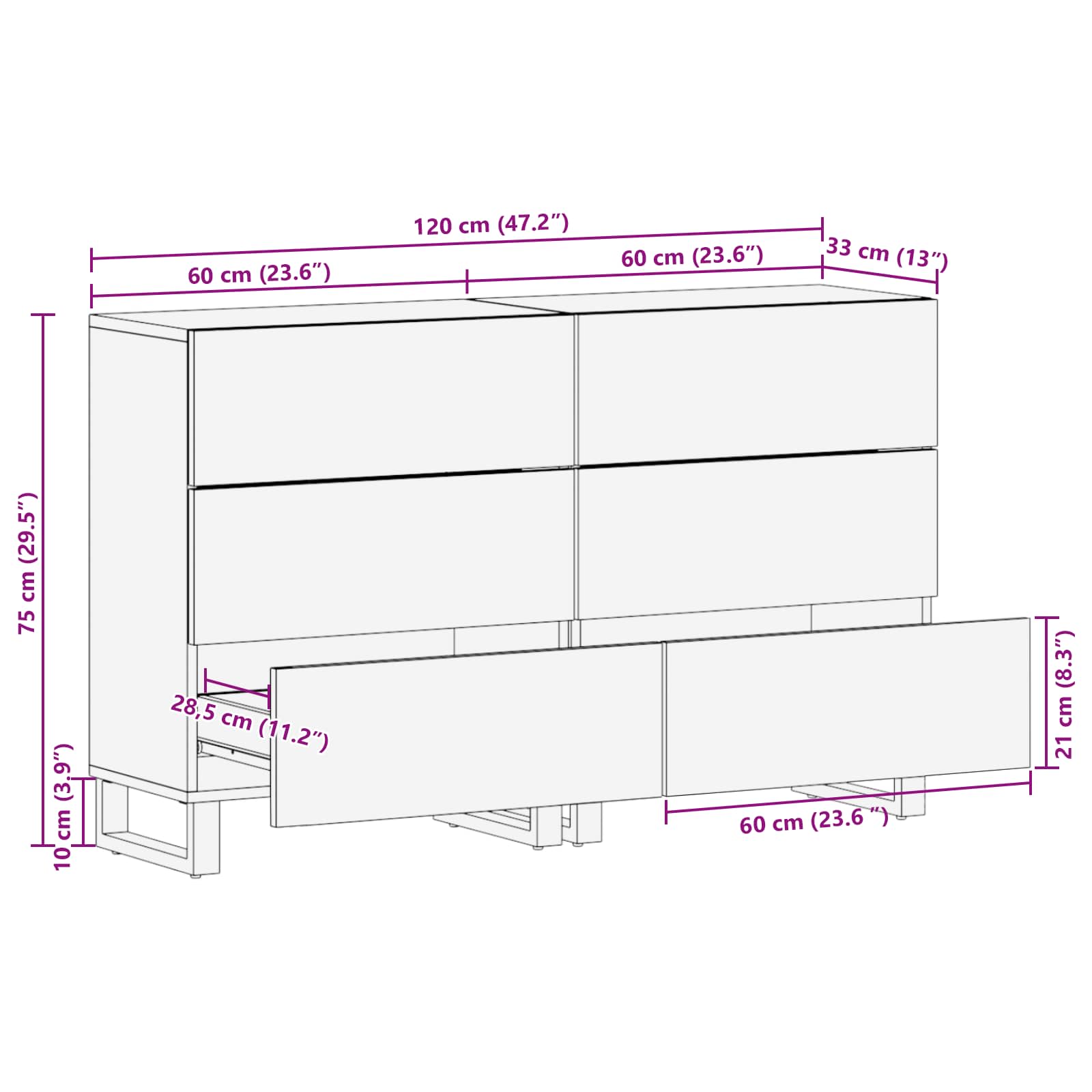 Sideboard 2 pcs Braun 60 x 33 x 75 cm Massivholz Mango