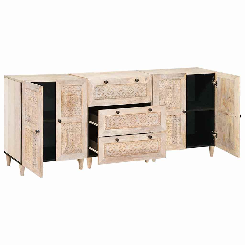 Sideboard 3 pcs Weiß 180 x 33,5 x 75 cm massives Mangoholz