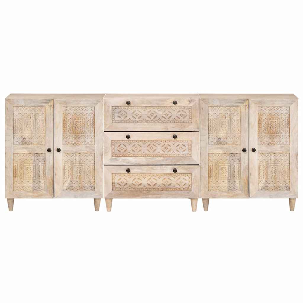 Sideboard 3 pcs Weiß 180 x 33,5 x 75 cm massives Mangoholz