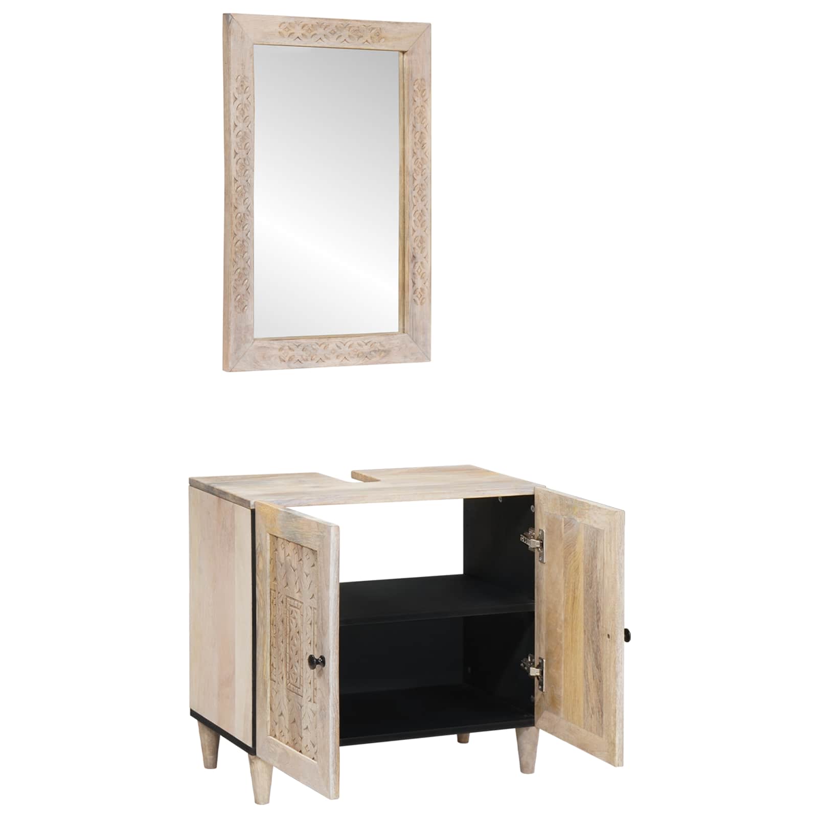 Badezimmermöbel-Set mit Regal mit Tür 2 pcs Weiß Holzwerkstoff