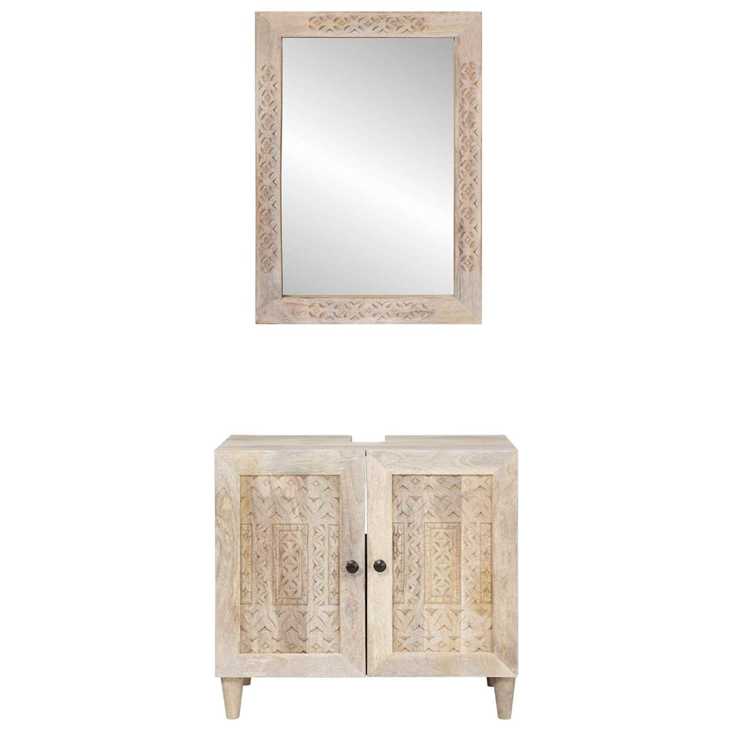Badezimmermöbel-Set mit Regal mit Tür 2 pcs Weiß Holzwerkstoff