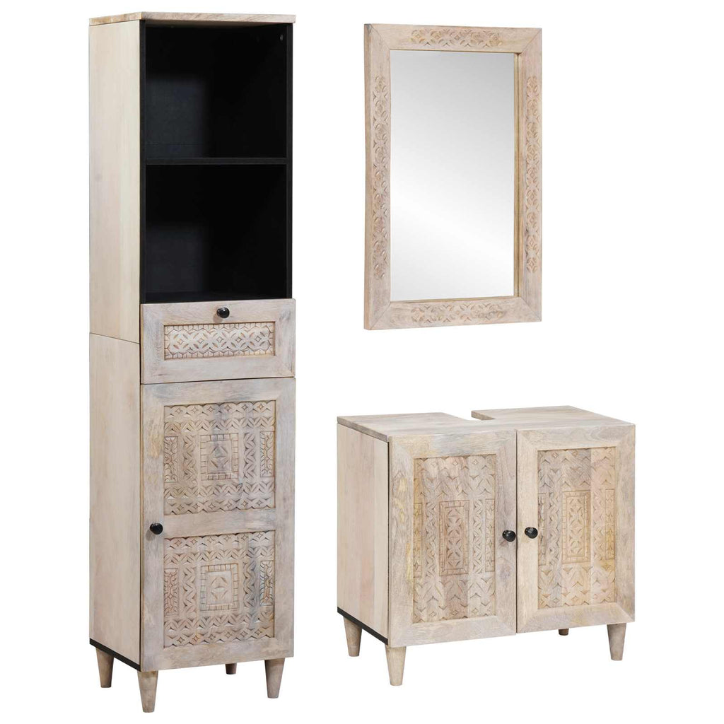 Badezimmermöbel-Set mit Schubladen 3 pcs Weiß Holzwerkstoff