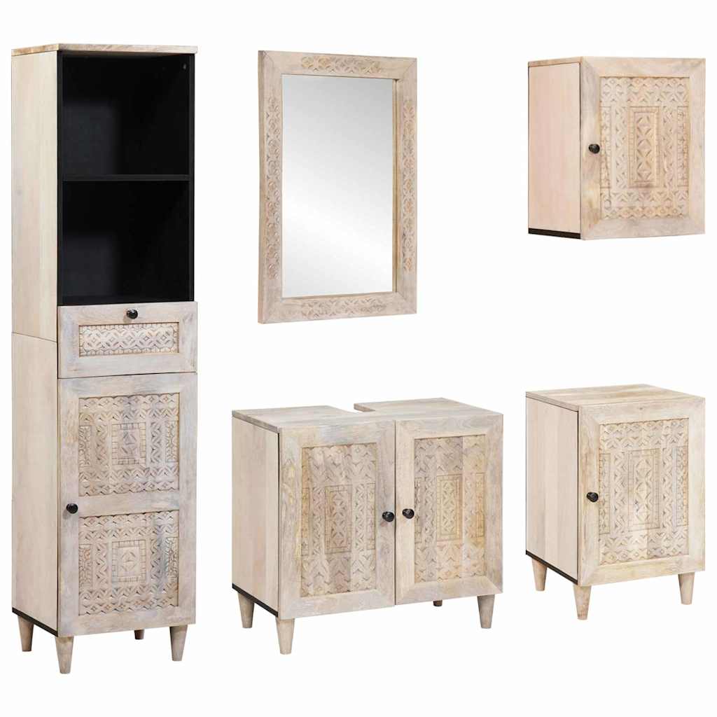 Badezimmermöbel-Set mit Schubladen 5 pcs Weiß Holzwerkstoff