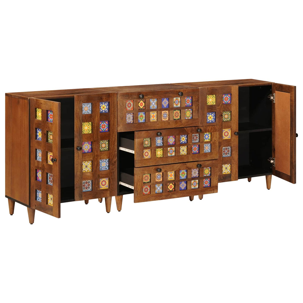 Sideboard 3 pcs Walnuss 60 x 33,5 x 75 cm Massivholz Mango
