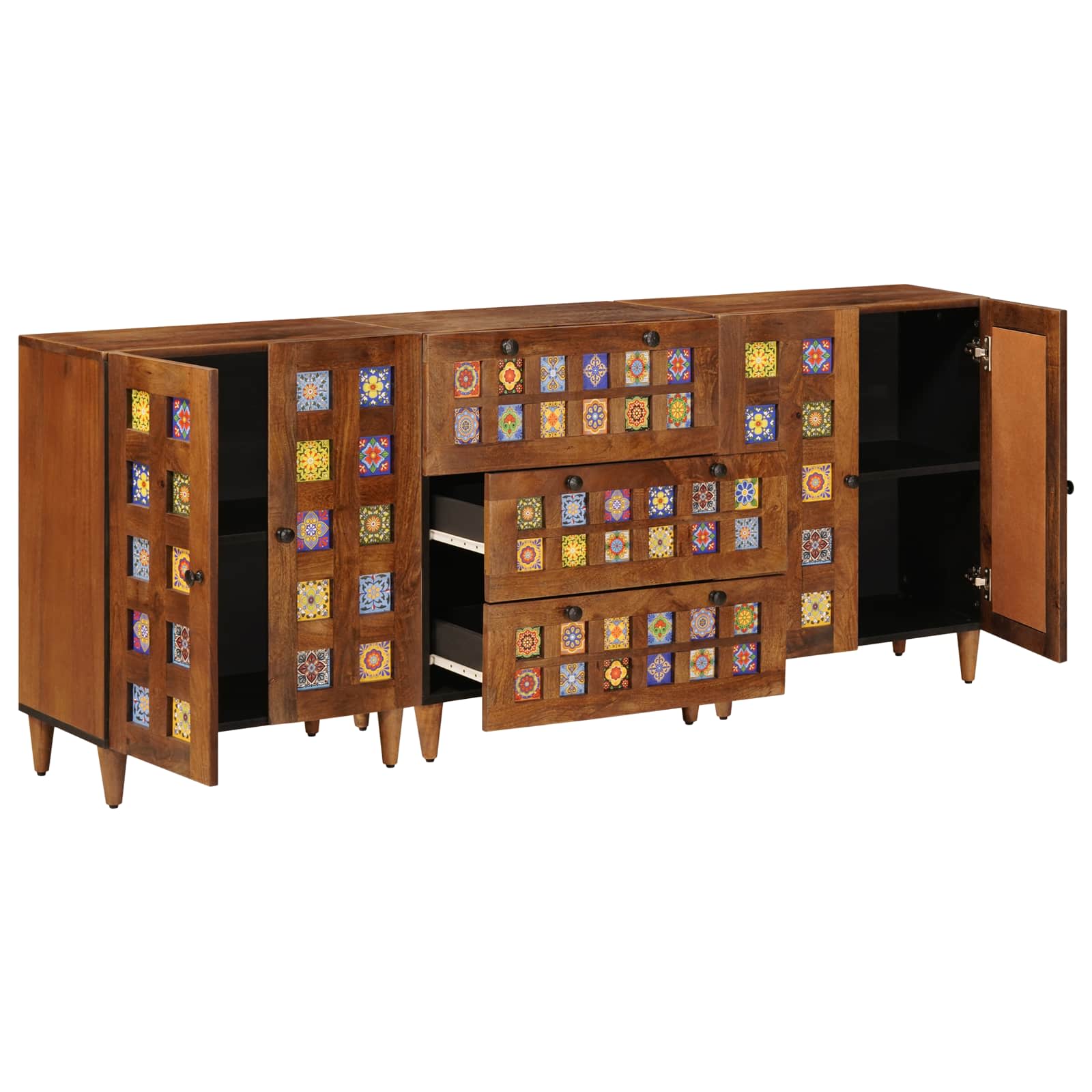 Sideboard 3 pcs Walnuss 60 x 33,5 x 75 cm Massivholz Mango