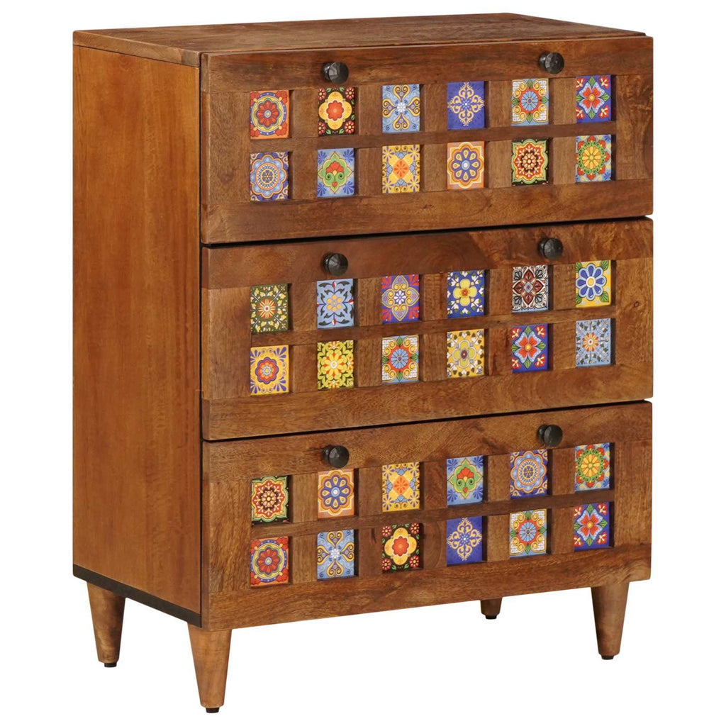 Sideboard 3 pcs Walnuss 60 x 33,5 x 75 cm Massivholz Mango