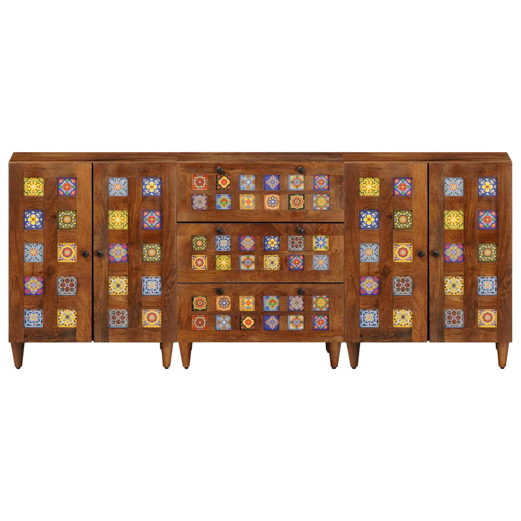 Sideboard 3 pcs Walnuss 60 x 33,5 x 75 cm Massivholz Mango