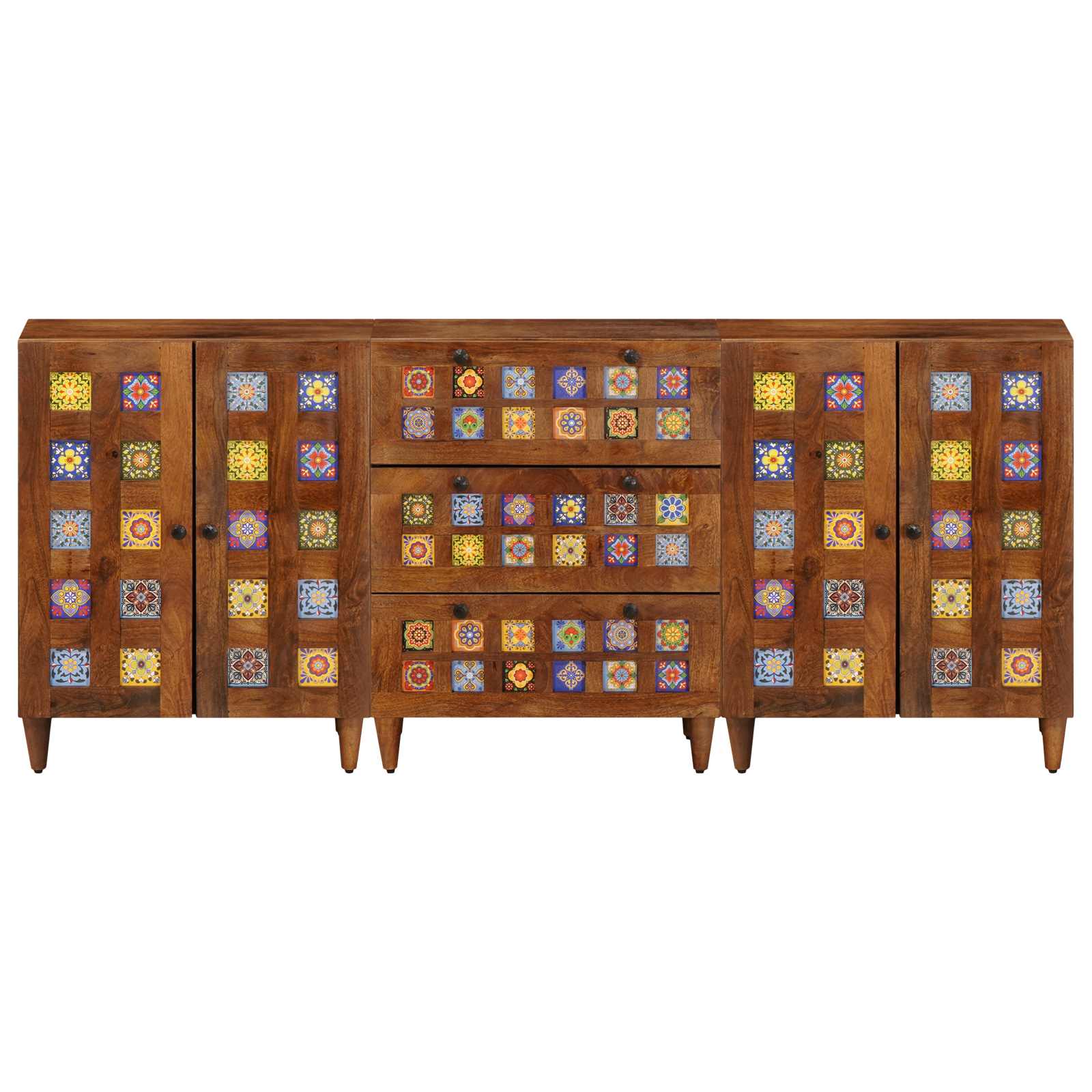Sideboard 3 pcs Walnuss 60 x 33,5 x 75 cm Massivholz Mango