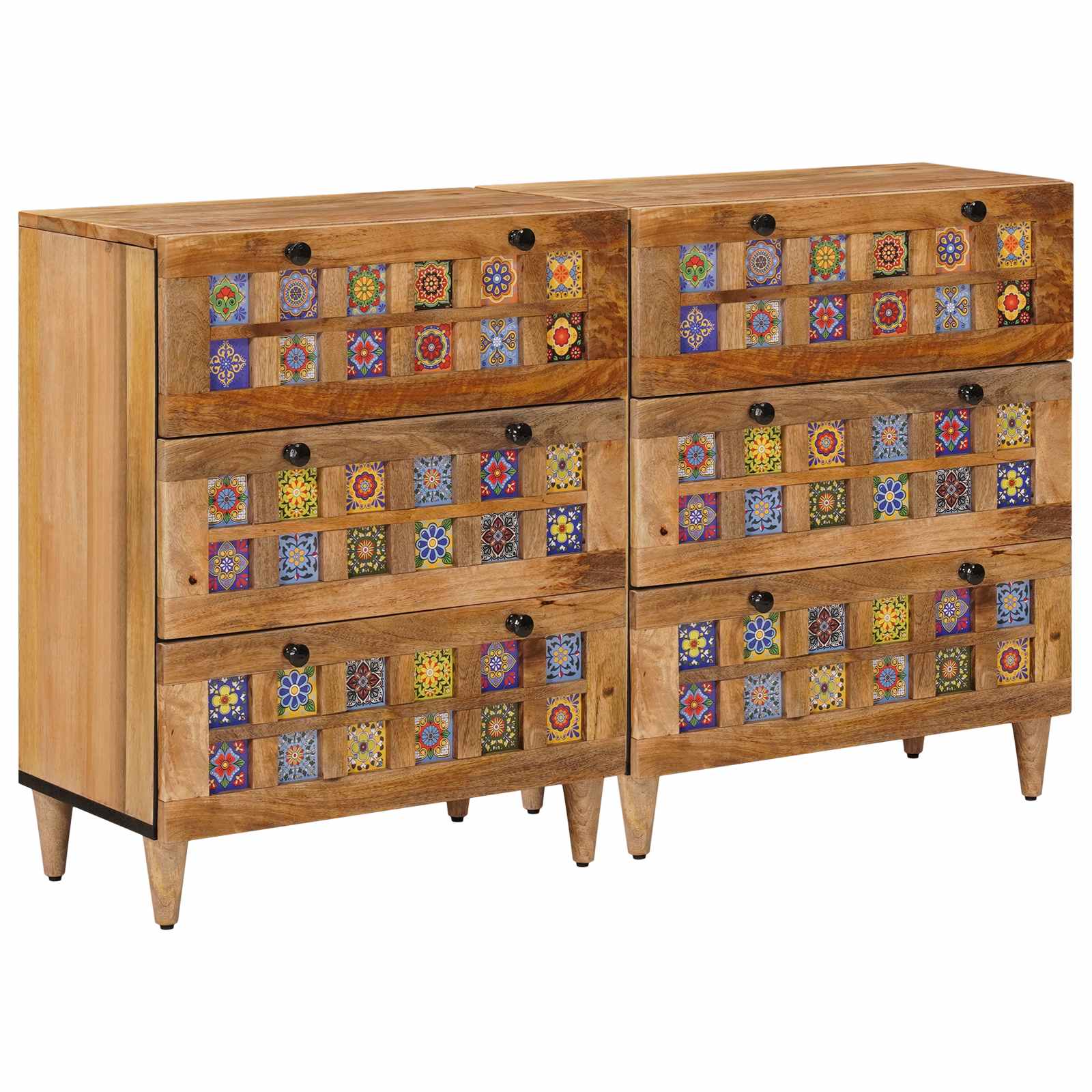 Sideboard 2 pcs Natur 60 x 33 x 75 cm Massivholz Mango