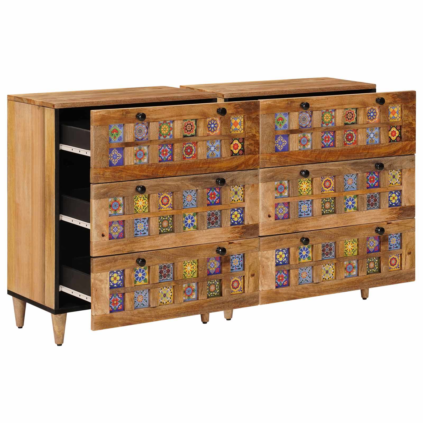 Sideboard 2 pcs Natur 60 x 33 x 75 cm Massivholz Mango