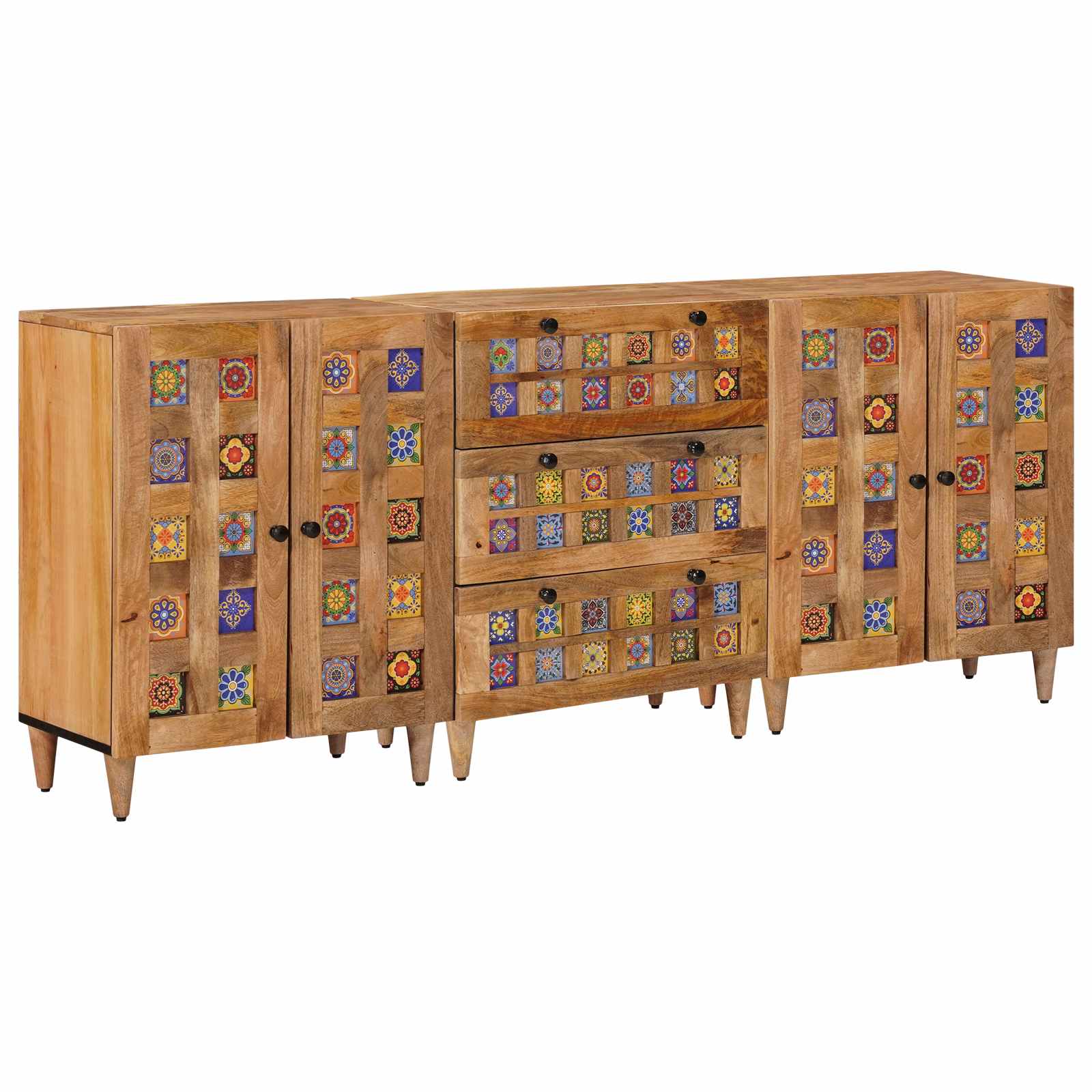 Sideboard 3 pcs Natur 60 x 33,5 x 75 cm Massivholz Mango