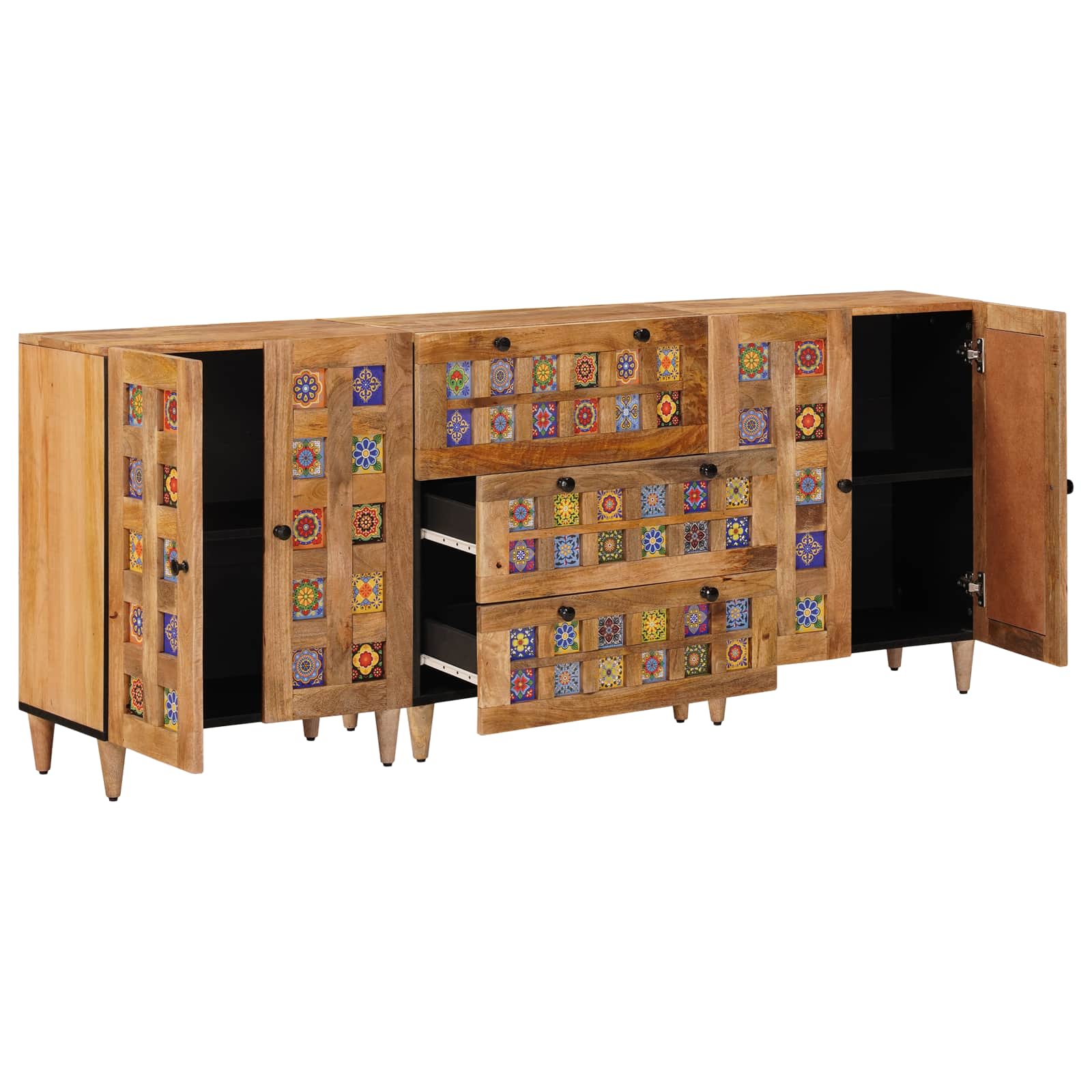Sideboard 3 pcs Natur 60 x 33,5 x 75 cm Massivholz Mango