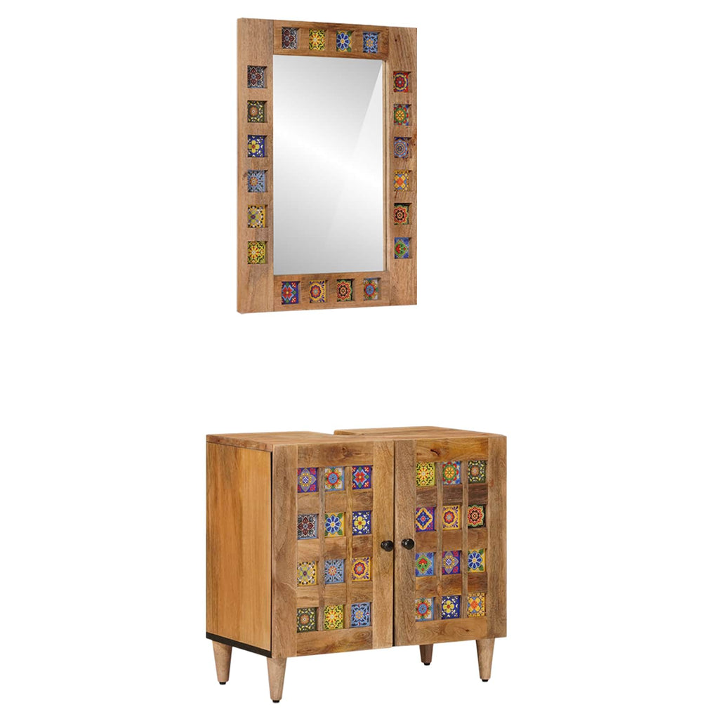 Badezimmermöbel-Set Wandmontiert 2 pcs Natur Massivholz Mango