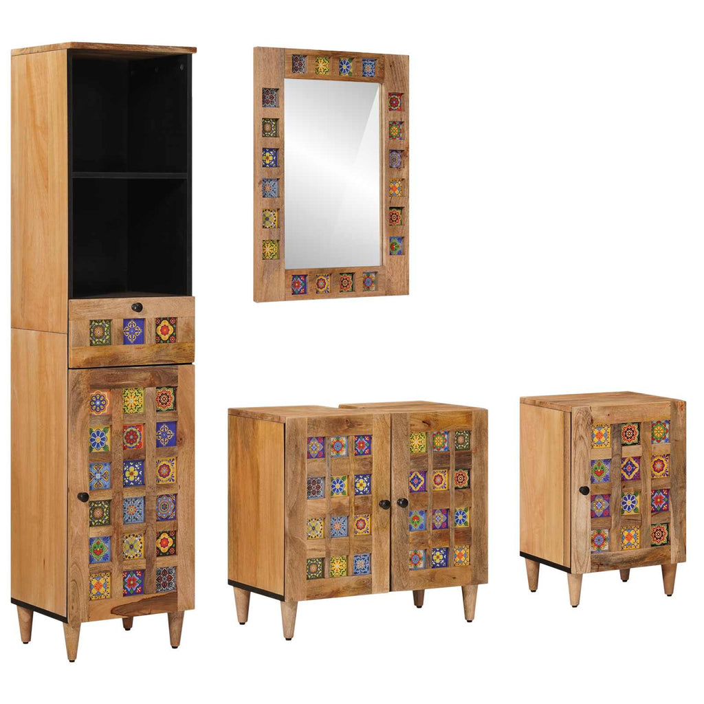 Badezimmermöbel-Set mit Schubladen 4 pcs Natur Massivholz Mango