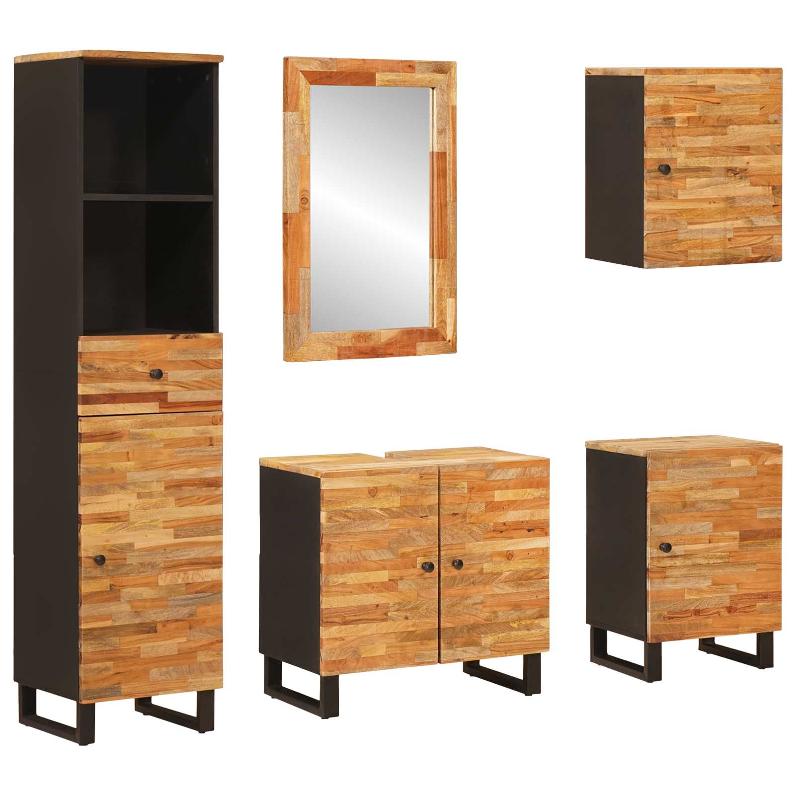 Badezimmer Sets mit Schubladen 5 pcs Natur Massivholz Mango