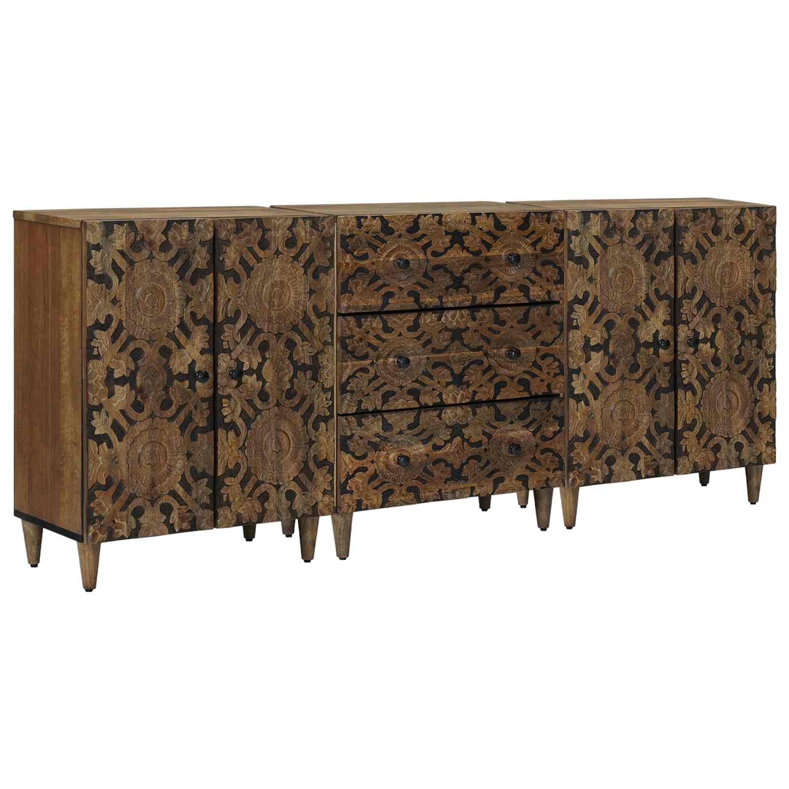 Sideboard 3 pcs Braun 60 x 33,5 x 75 cm Massivholz Mango