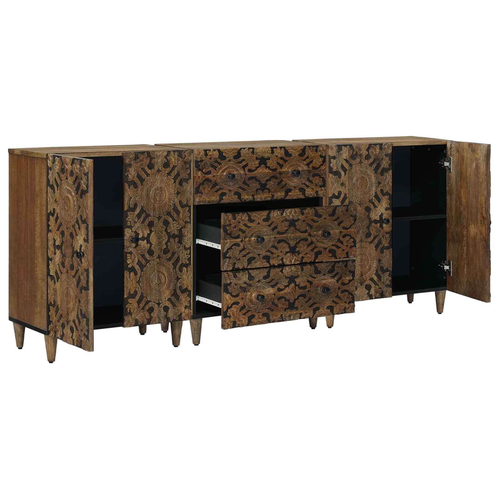 Sideboard 3 pcs Braun 60 x 33,5 x 75 cm Massivholz Mango