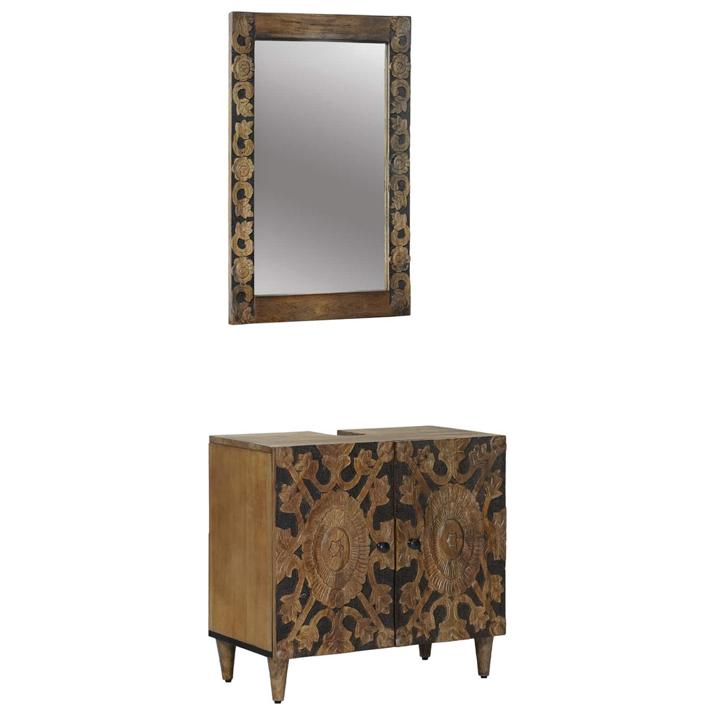 Badezimmermöbel-Set Wandmontiert 2 pcs Braun Massivholz Mango