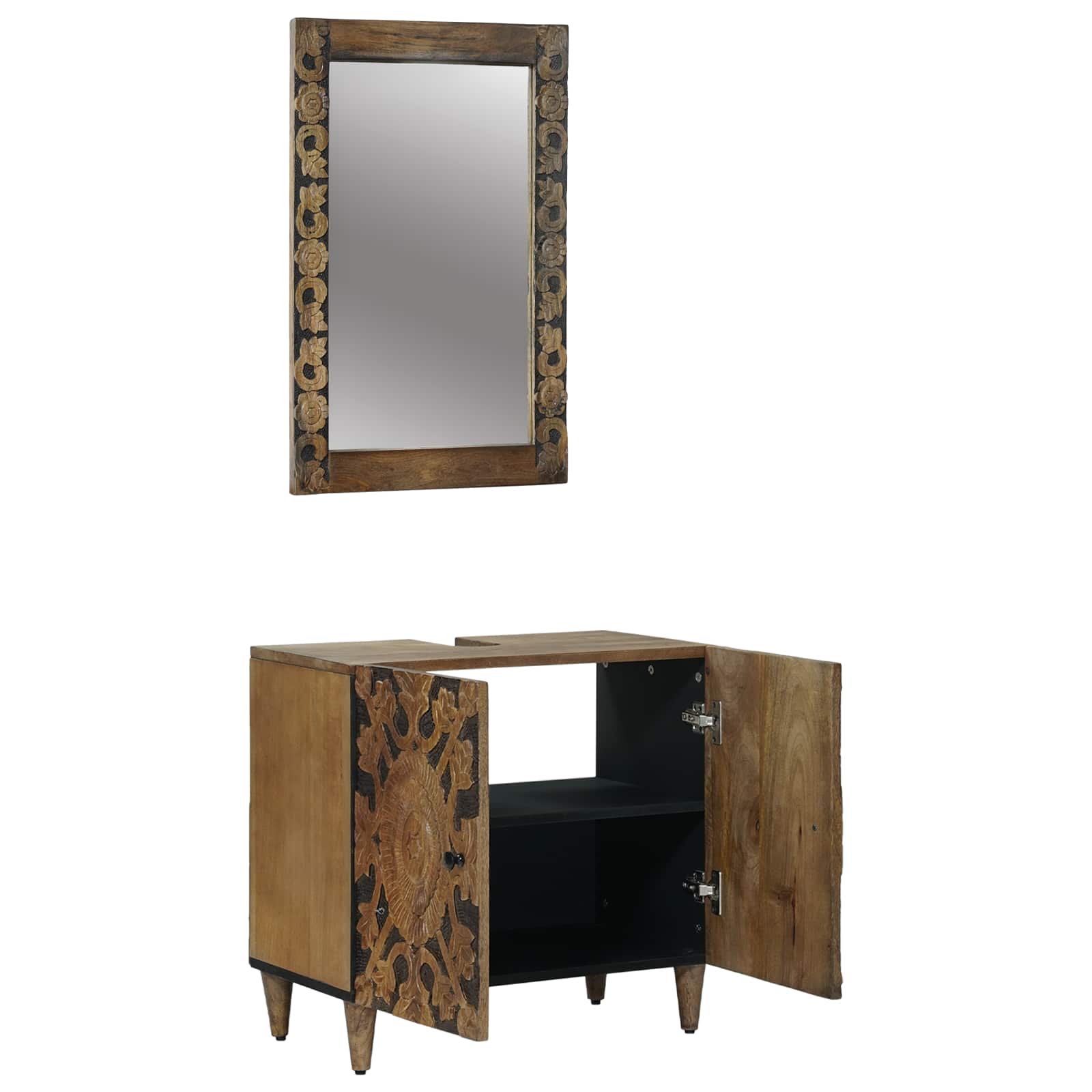 Badezimmermöbel-Set Wandmontiert 2 pcs Braun Massivholz Mango