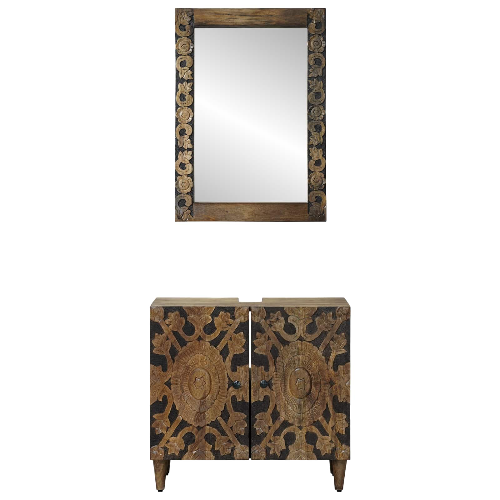 Badezimmermöbel-Set Wandmontiert 2 pcs Braun Massivholz Mango