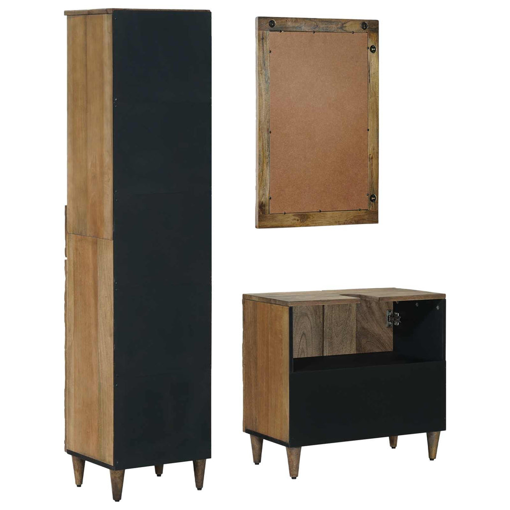Badezimmermöbel-Set mit Schubladen 3 pcs Braun Massivholz Mango